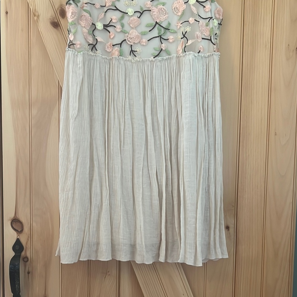 Peach Floral Embroidered Cream Dress - Picture 3 of 7